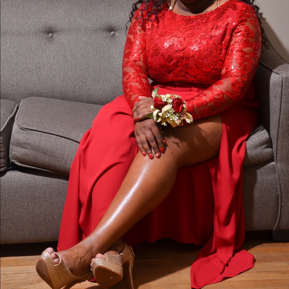 Red sequins prom dress